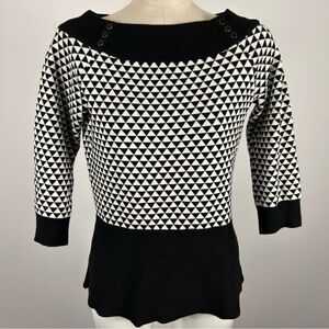 White House Black Market Black and White Geometric Knit Sweater